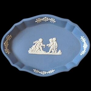 Wedgwood Jasperware Oval Trinket Dish Pale- Blue Jasper- Classical Relief